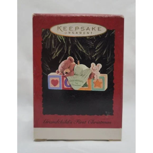 1995 Hallmark Keepsake Ornament GRANDCHILD'S FIRST CHRISTMAS Teddy Bear Sleep - Picture 11 of 16